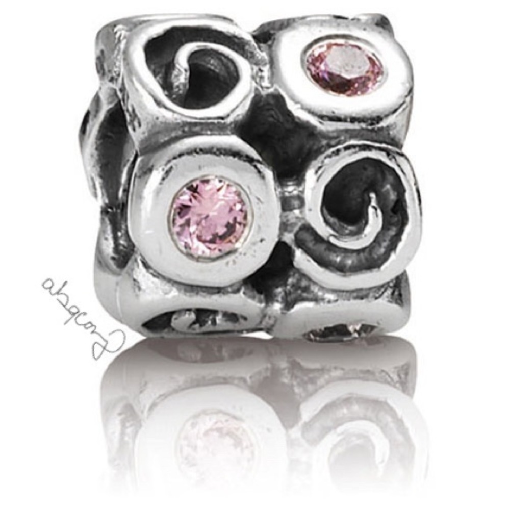 EUC Pandora 790263PCZ Sterling Silver Swirlies Charm w/ Pink Zirconia